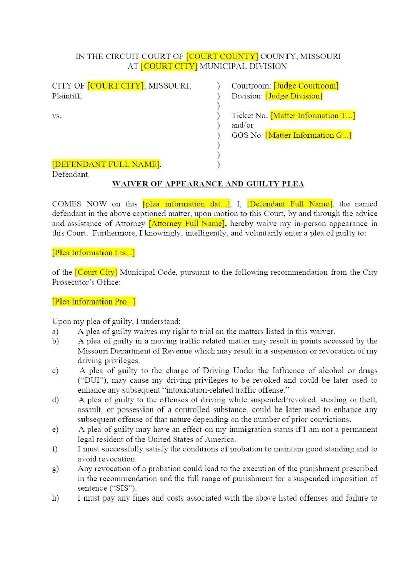 Waiver of Appearance and Guilty Plea