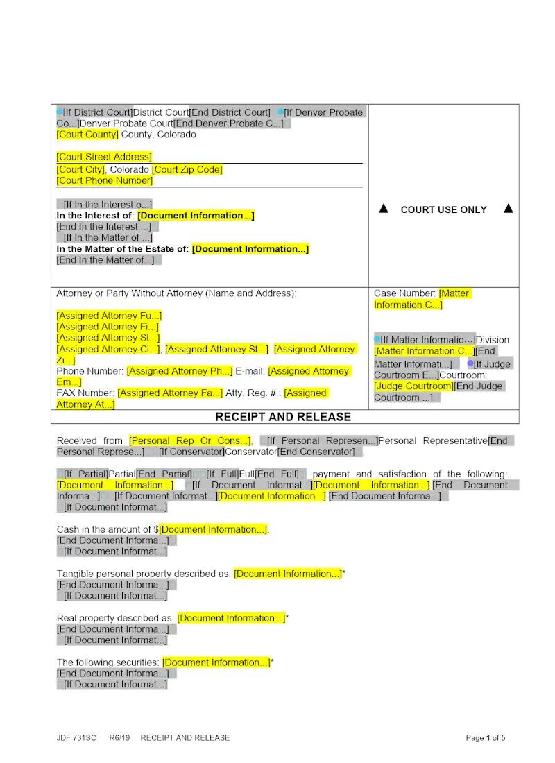Receipt and Release (JDF 731)