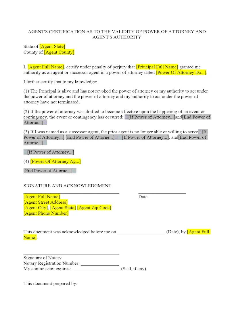 Agent's Certification