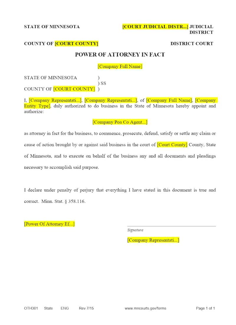 POA for Court Appearance (OTH301)