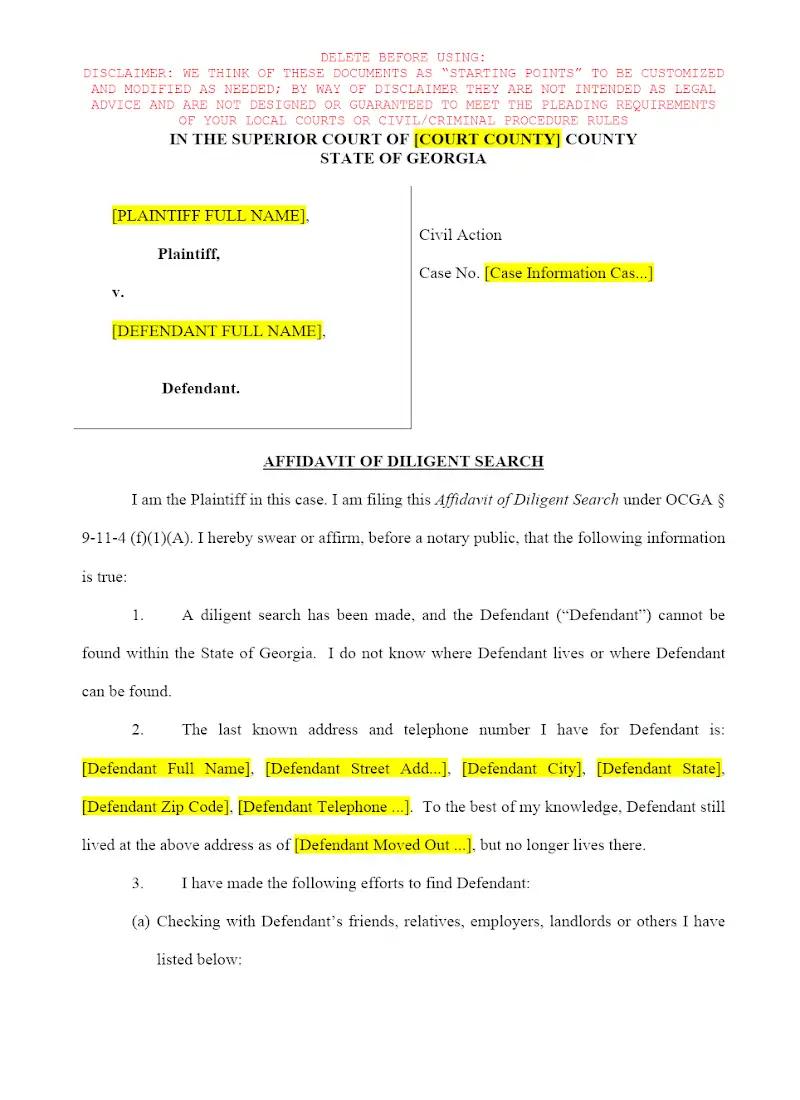 Affidavit of Publication and Diligent Search