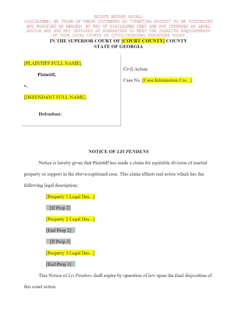 Notice of Lis Pendens