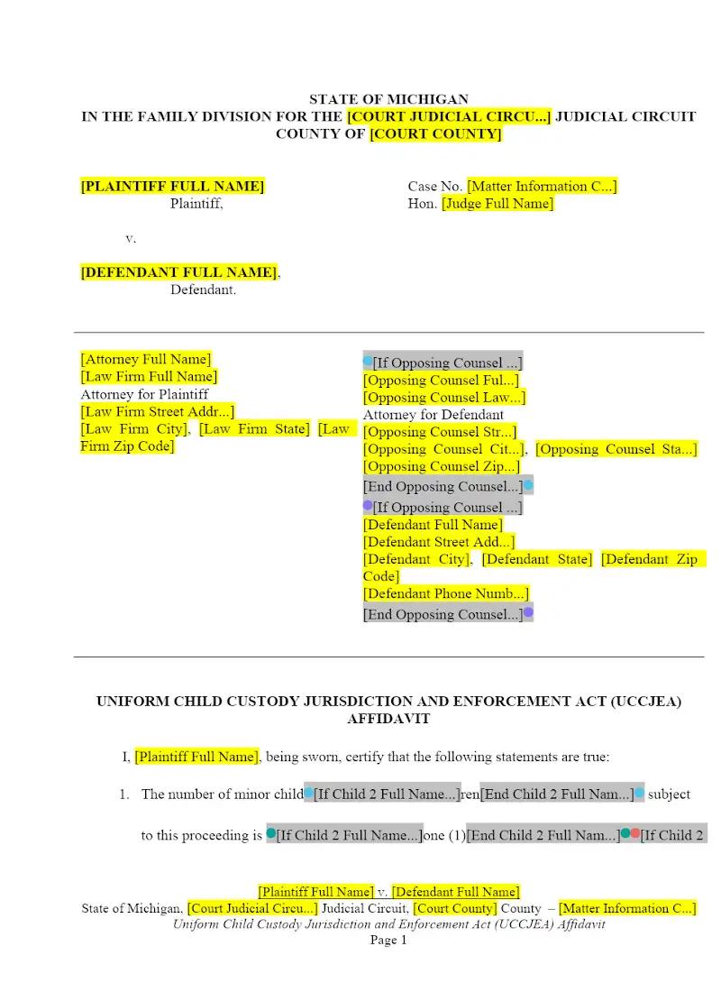 UCCJEA Affidavit