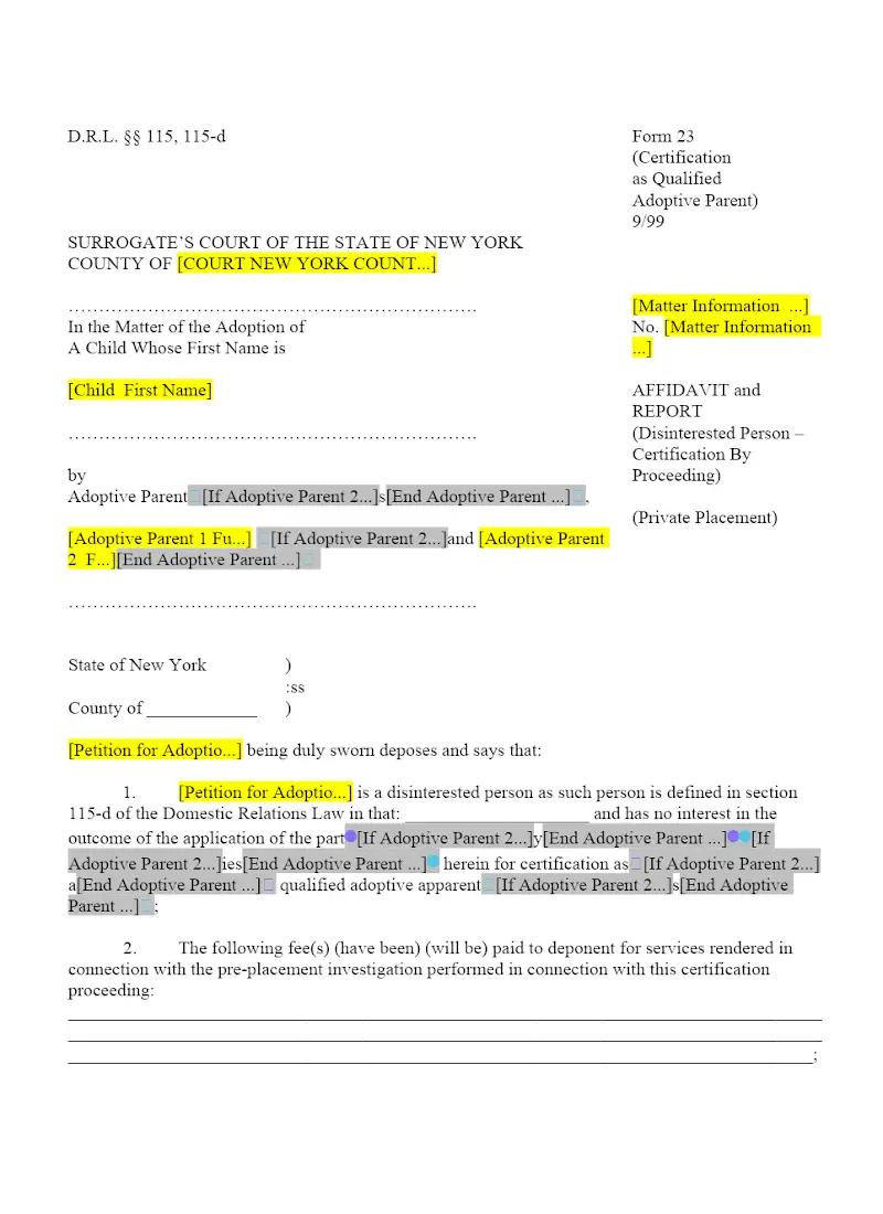 Affidavit & Report (Disinterested Person Certification Proceeding) (Private Placement) (23)