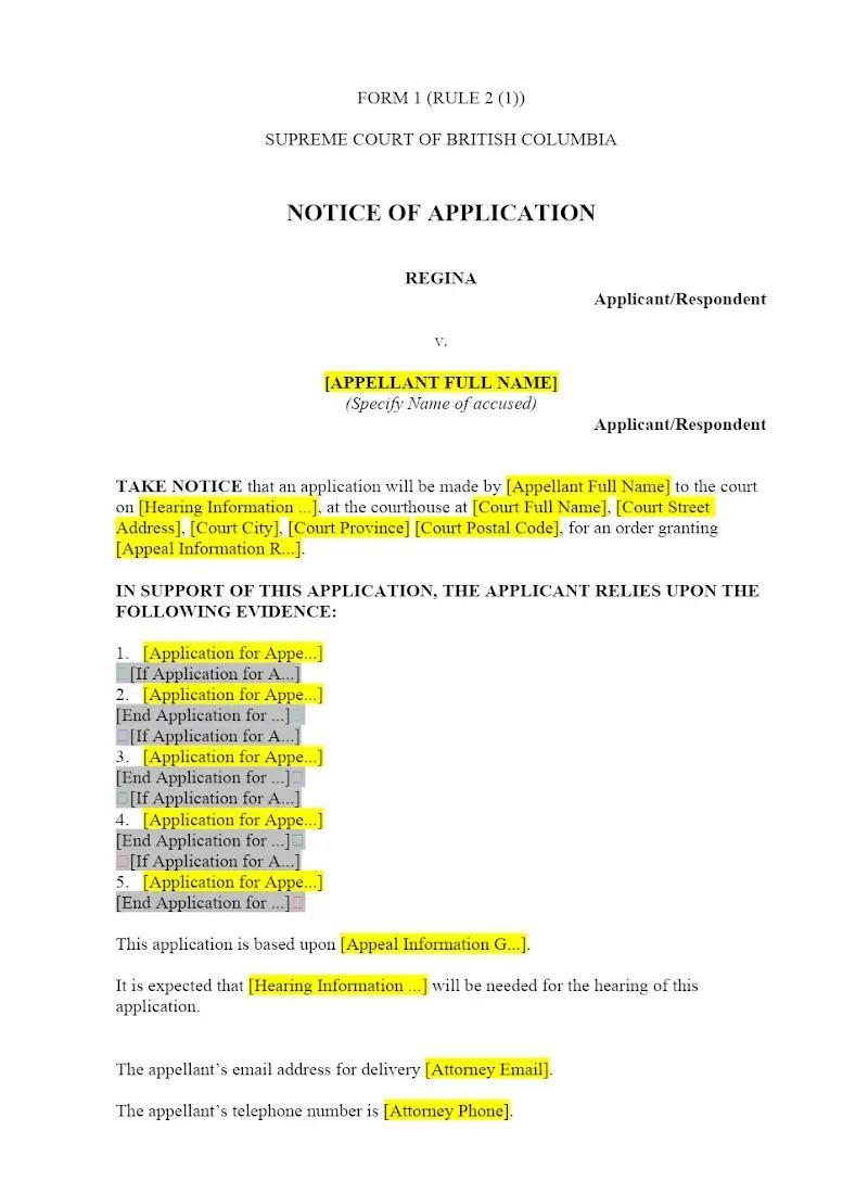 Notice of Application