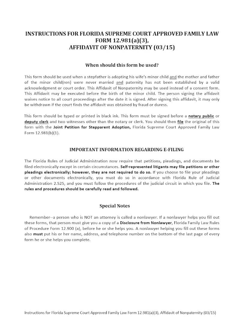 Affidavit of Nonpaternity (Form 12.981a3)