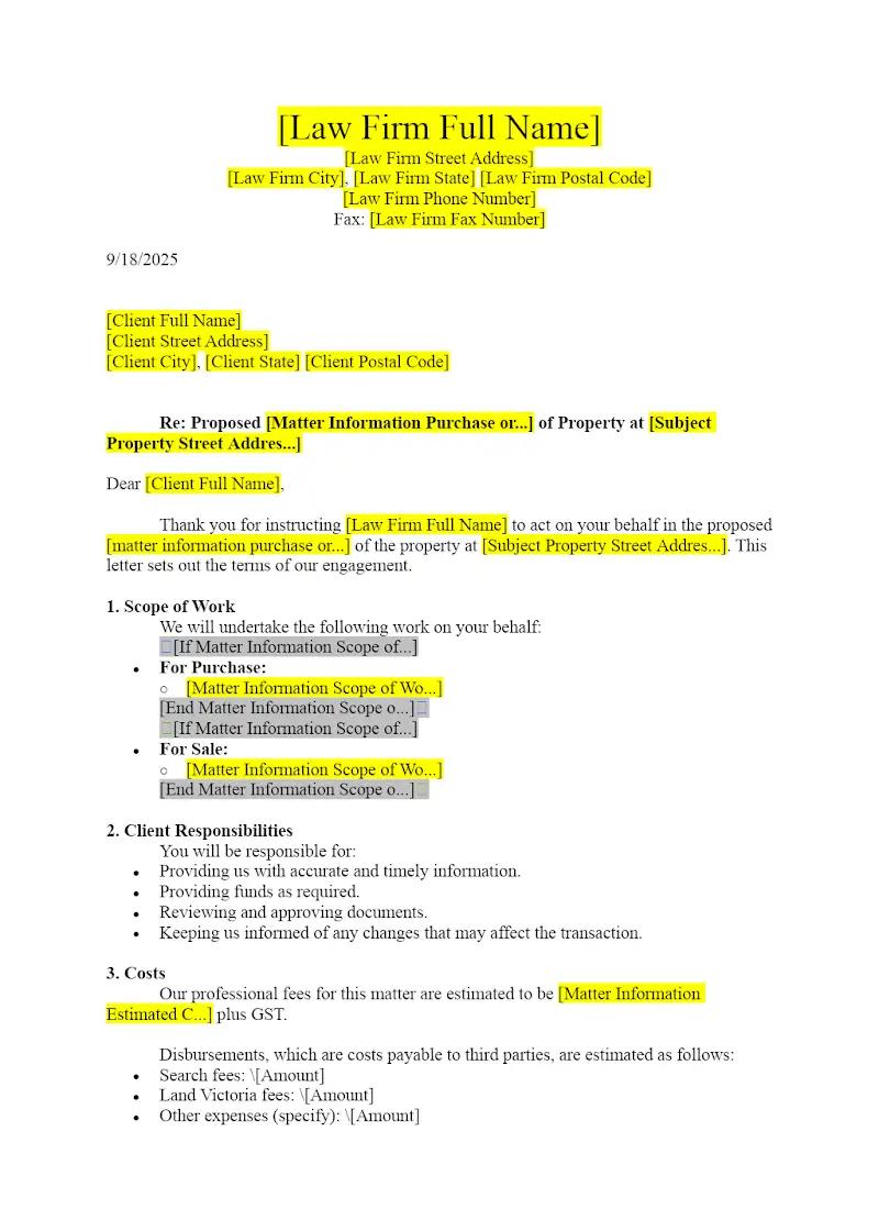 Engagement Letter (Conveyancing)