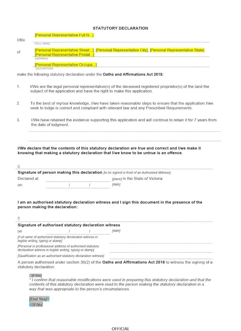 Statutory Declaration of Non-Represented Party (APR)