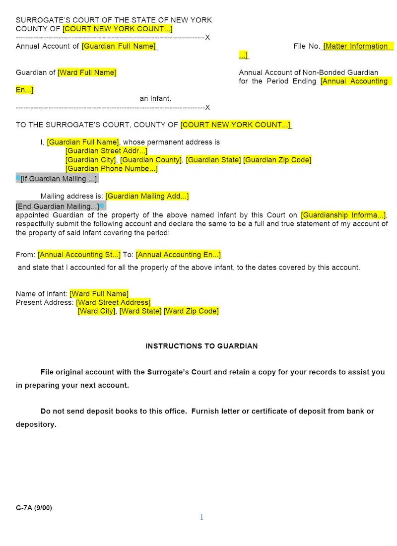 Annual Account of Non-Bonded Guardian (G-7A)