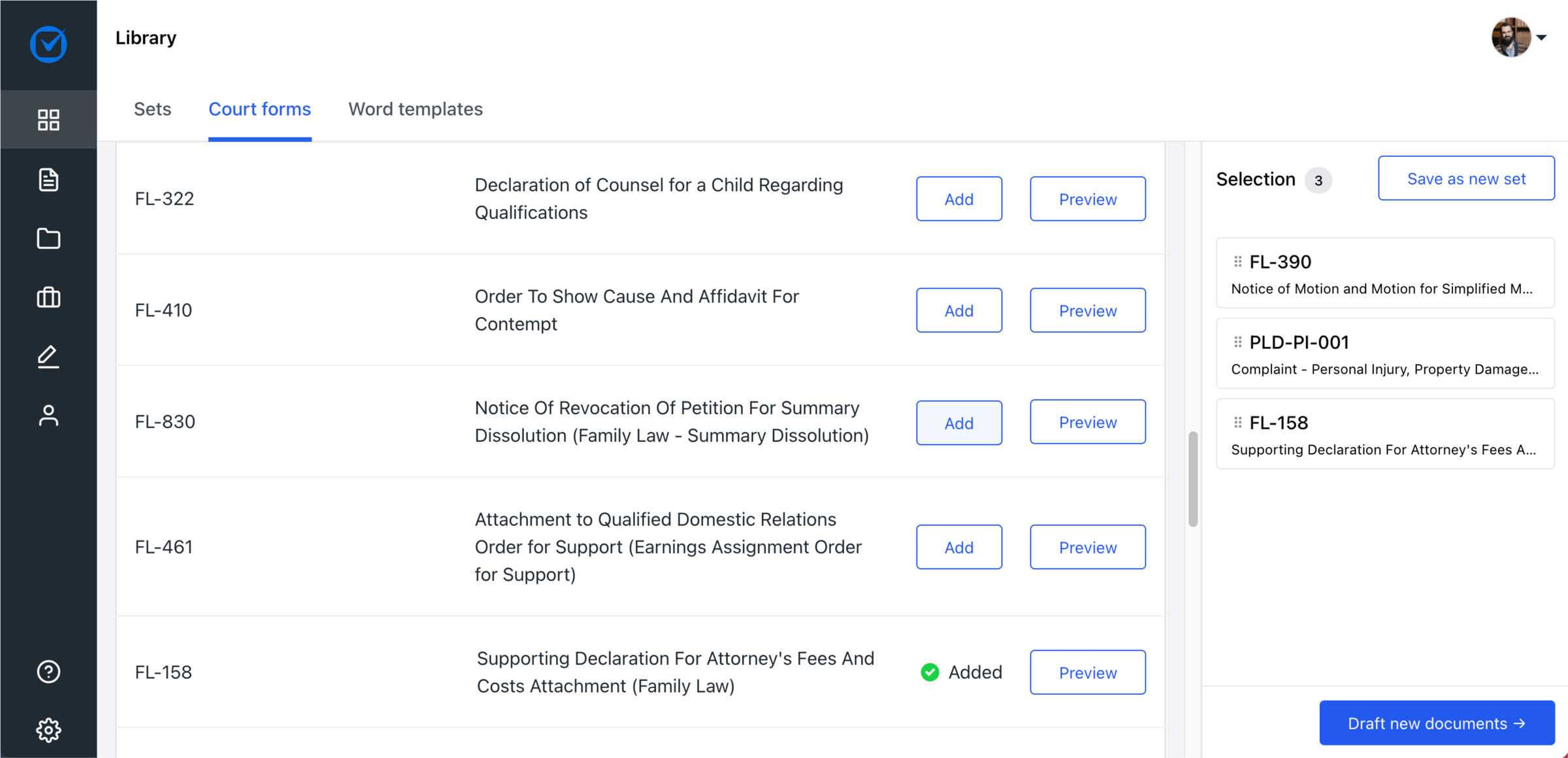 Clio Draft-Form Library-Build a set