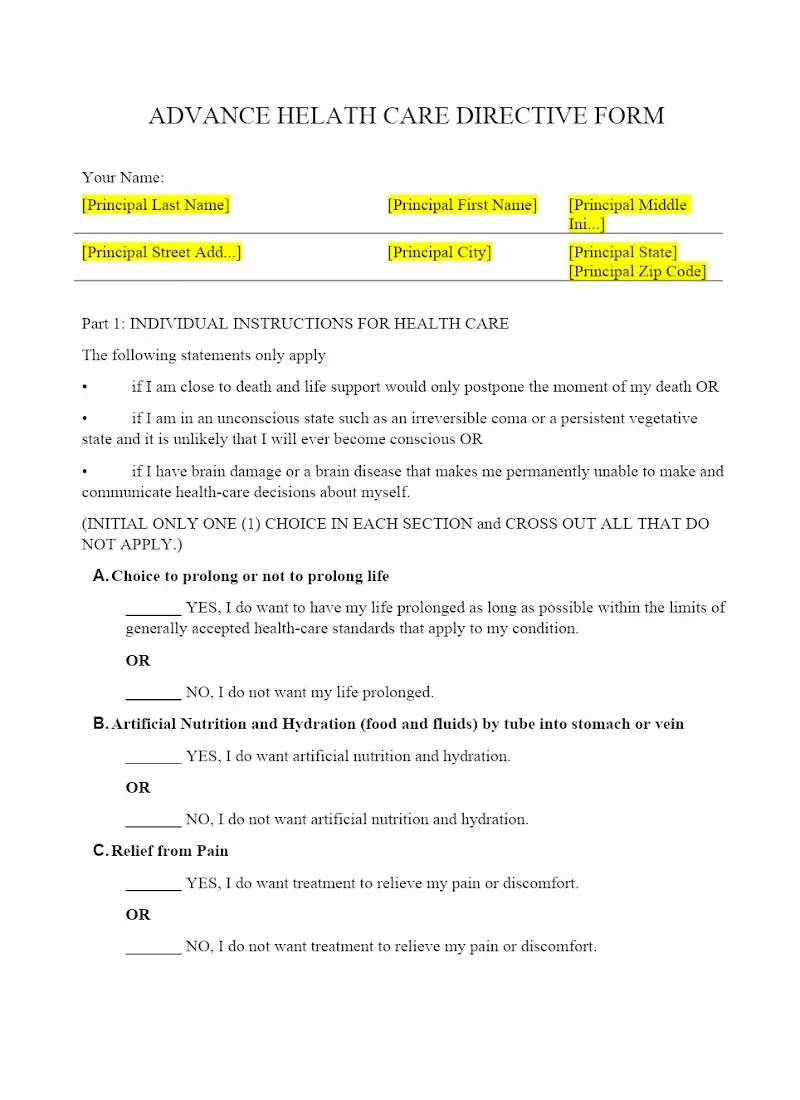 Advance Health Care Directive