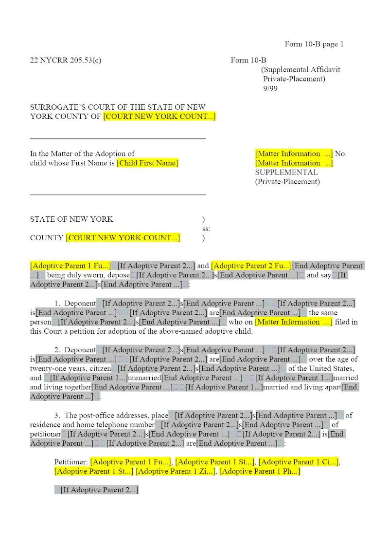 Supplemental Affidavit (Private Placement) (10-B)