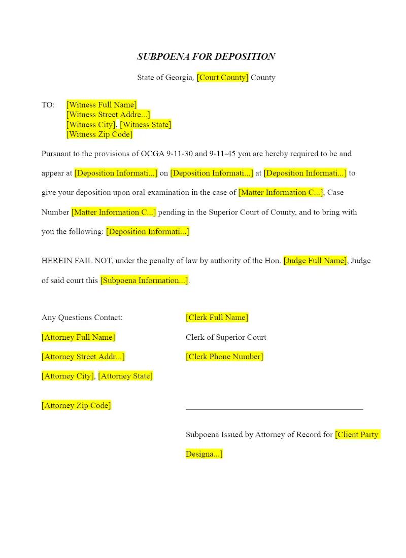 Subpoena for Deposition