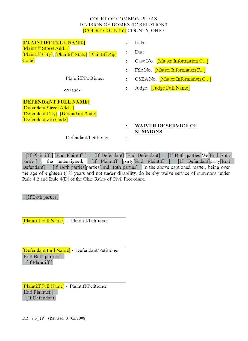 Waiver of Service of Summons (DR 9.3)