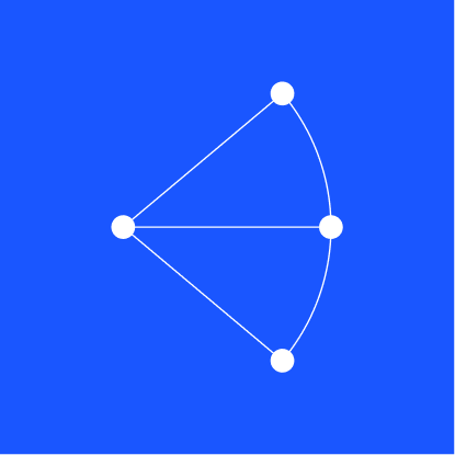 A graph with four white nodes on a blue background. The left node connects to three nodes on the right, with the top and bottom right nodes also connected by a curved line.