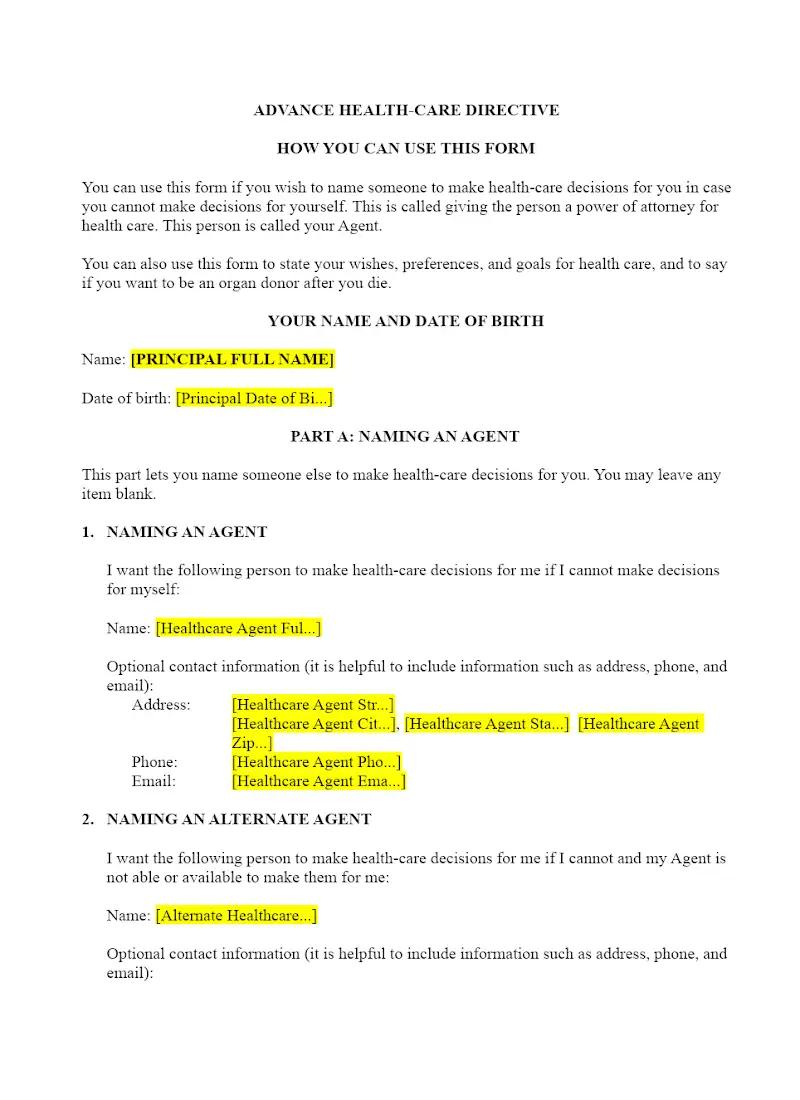 Advance Health Care Directive