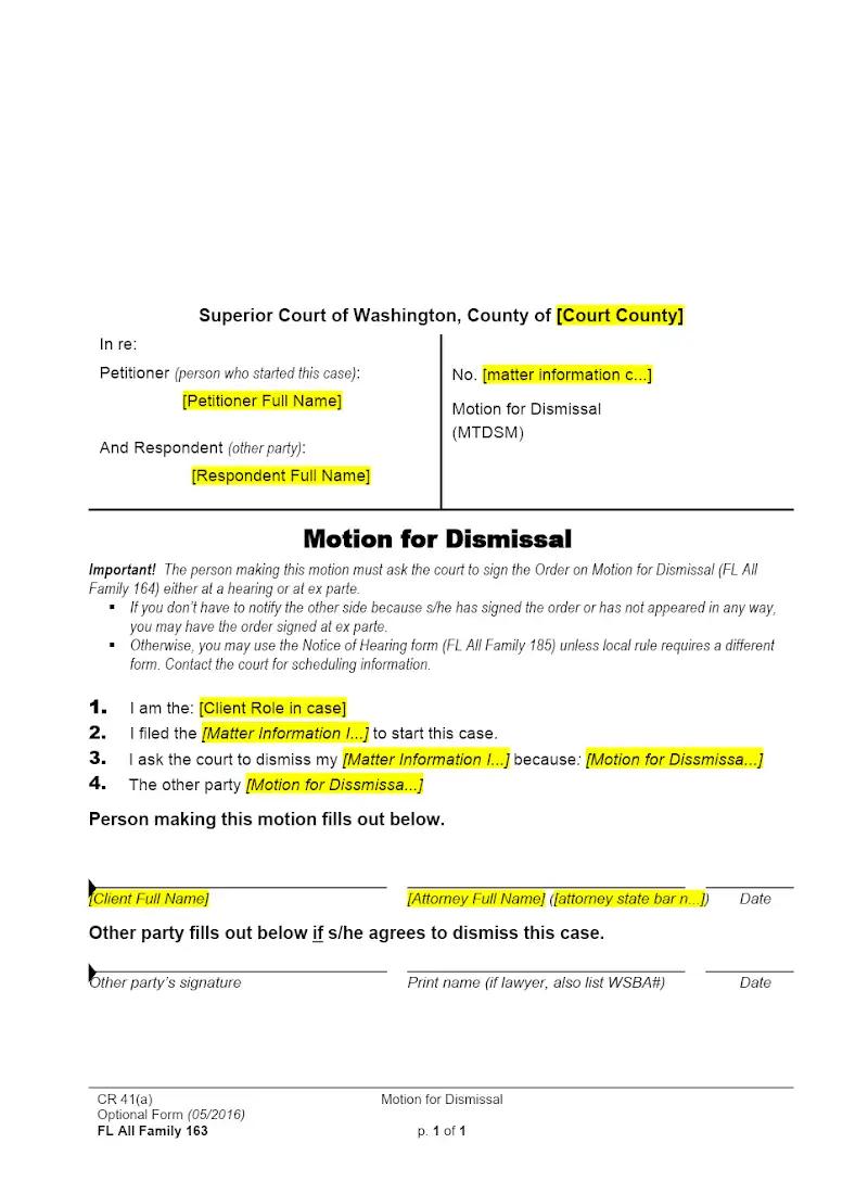 Motion for Dismissal (Form FAM 163)