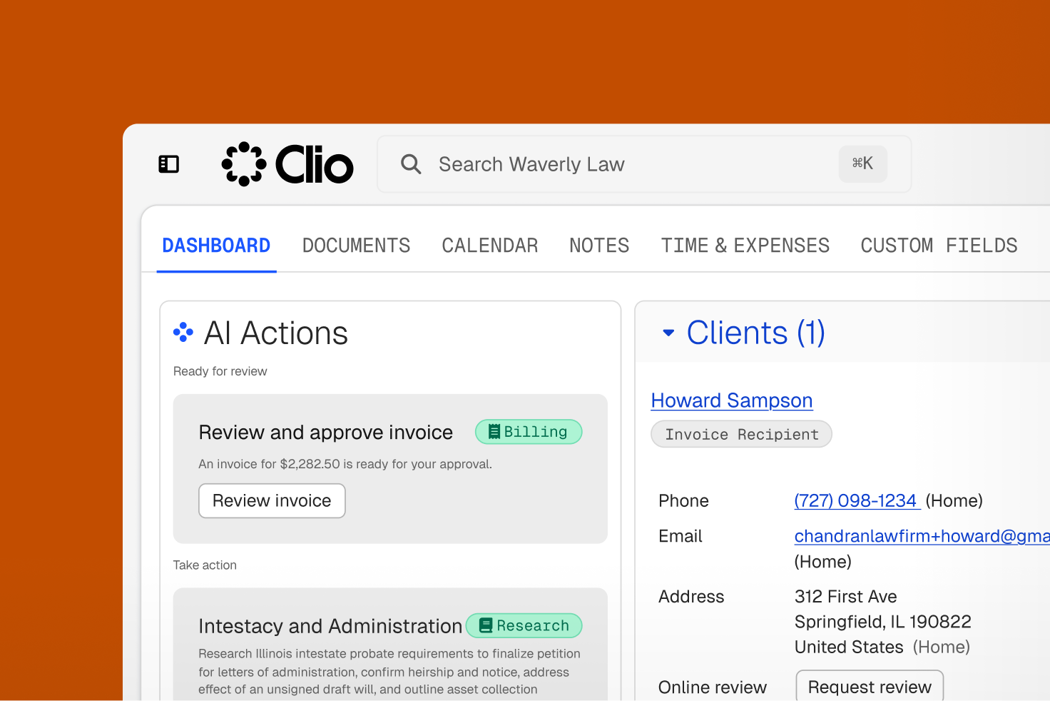 Clio Manage screens
