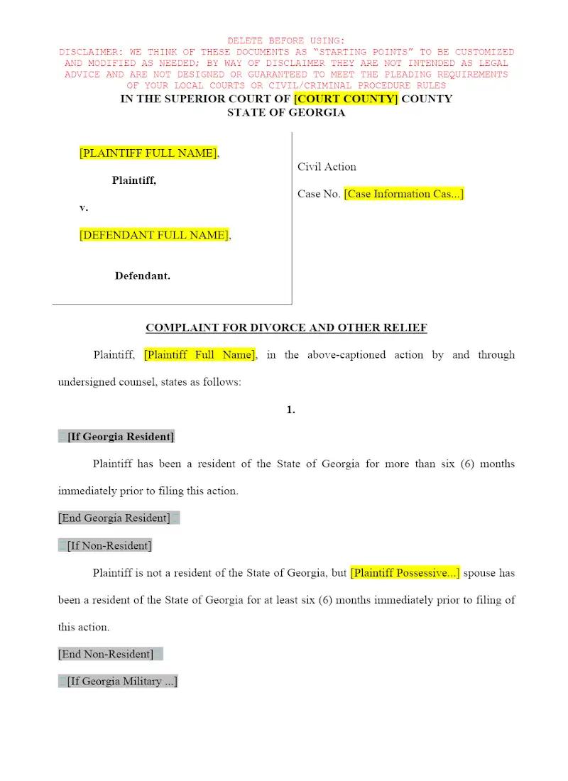 Complaint for Divorce-Verification