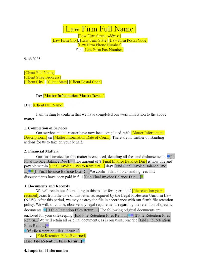 End of Engagement Letter