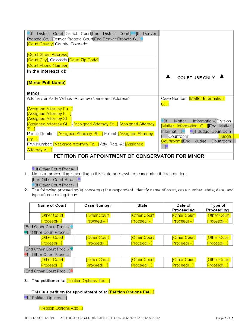 Petition for Appointment of Conservator, Minor (JDF 861SC)