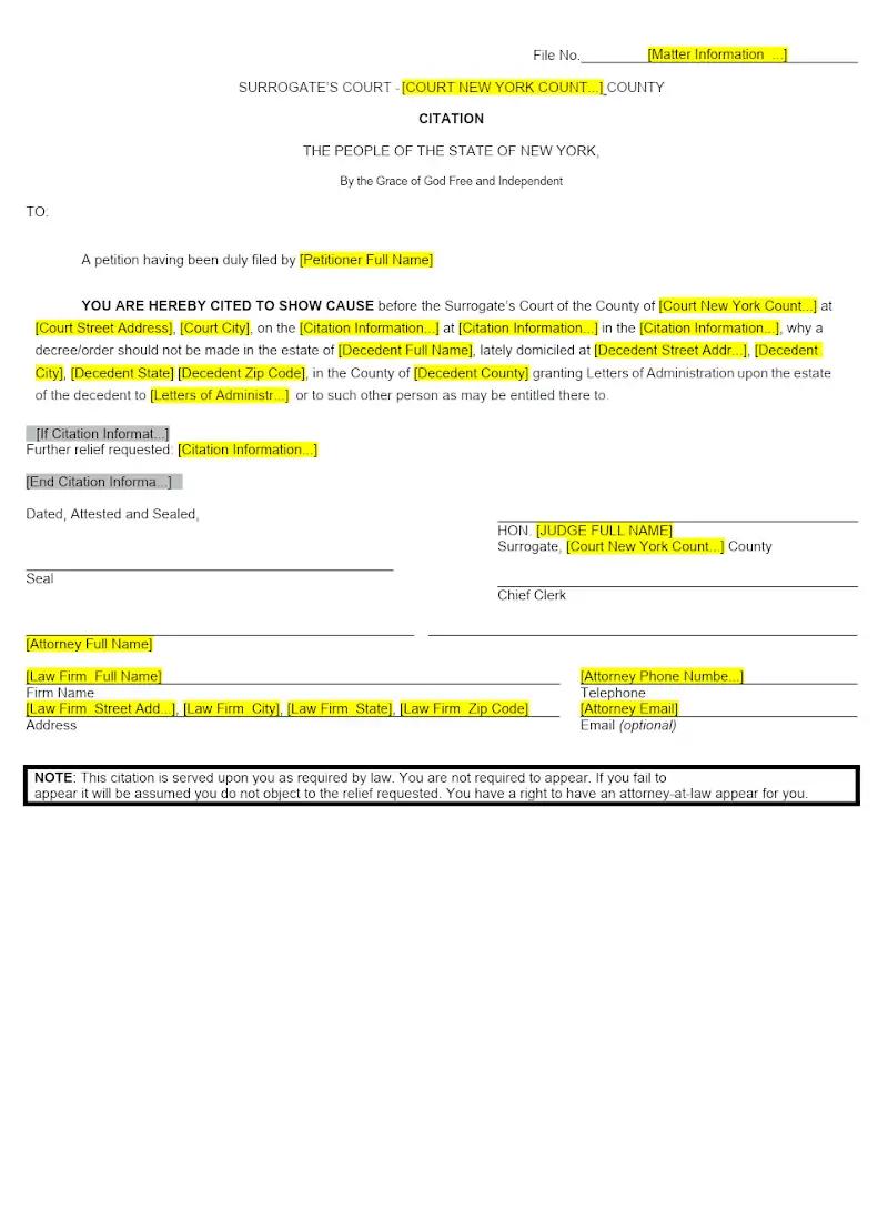 Administration Citation (Form A-2)