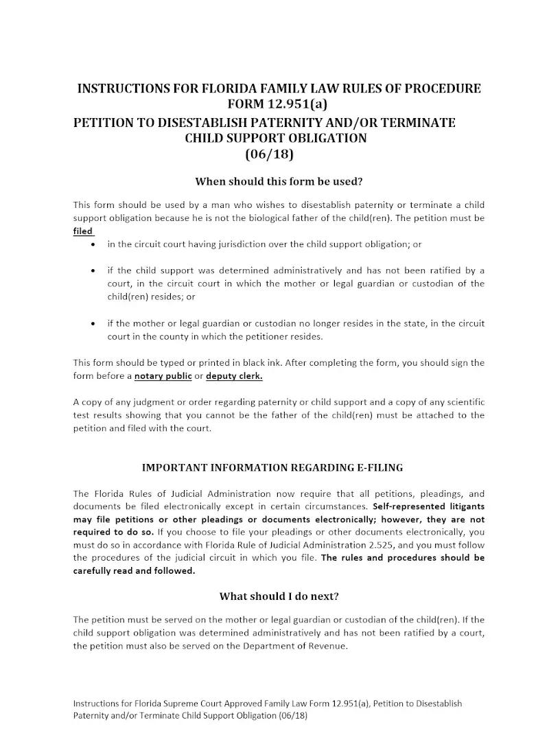 Petition to Disestablish Paternity (12.951(a) )