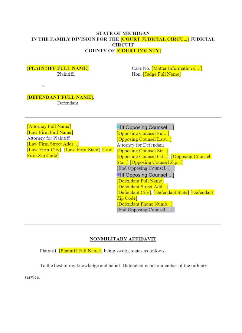 Affidavit of Nonmilitary Service