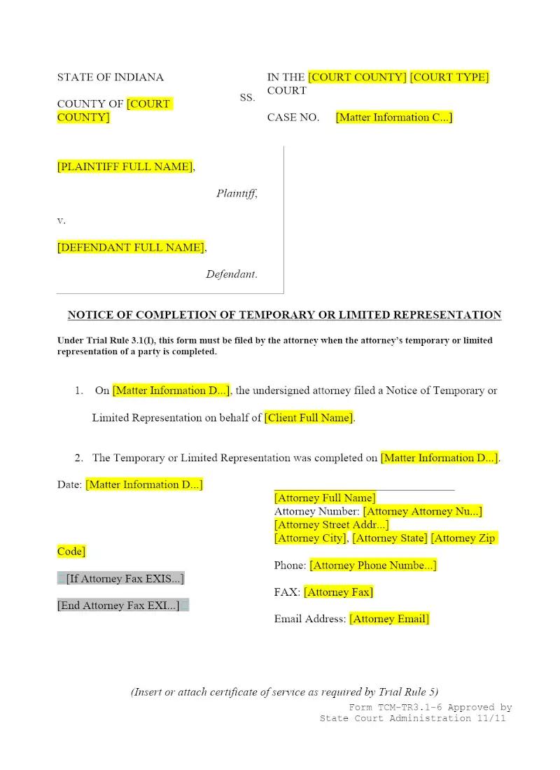 Notice of Completion of Temporary or Limited Representation (TCM-TR3.1-6)
