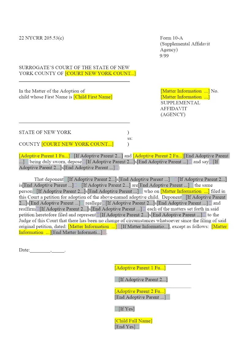 Supplemental Affidavit (Agency) (10-A)