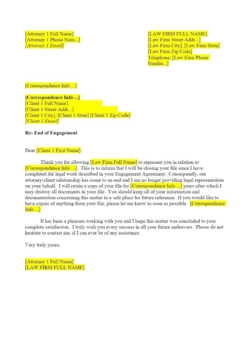 End of Engagement Letter