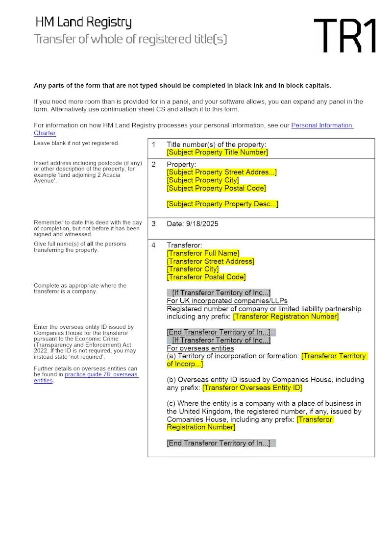 Transfer of Whole of Registered Title (TR1)