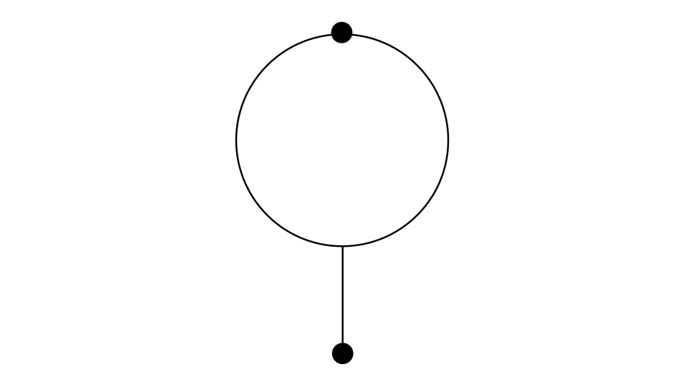 A circle on a stem, joined to a dot below.