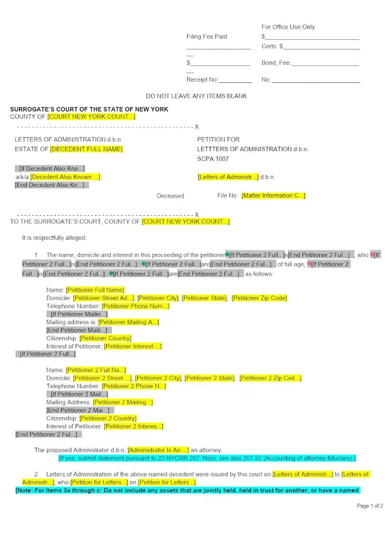 Petition for Letters of Administration (d.b.n.)