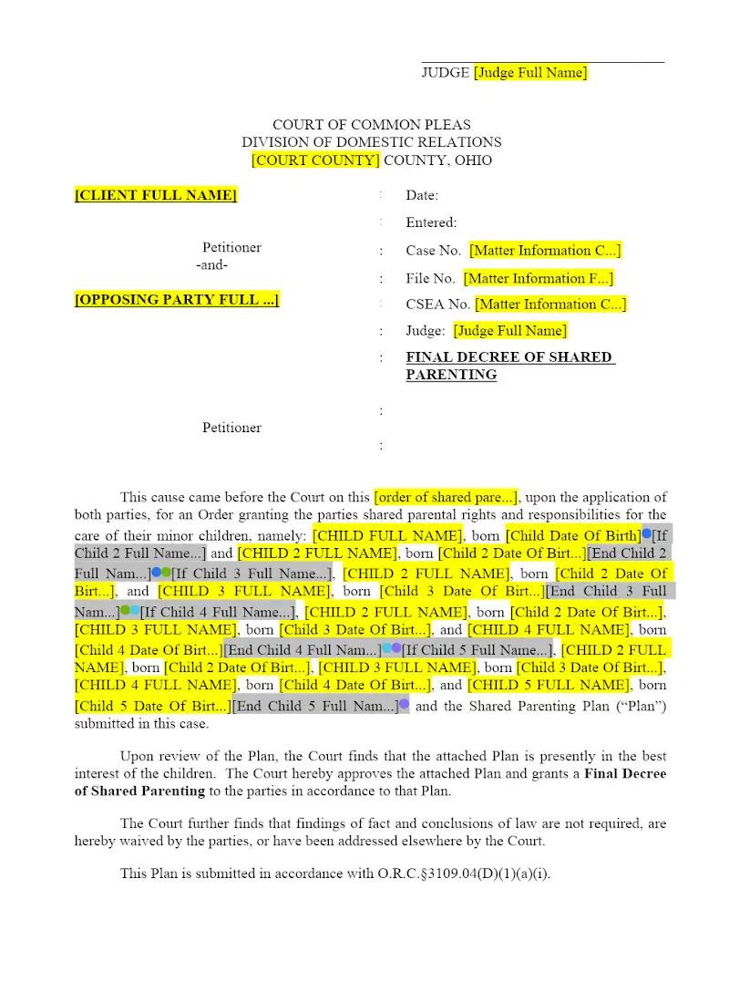 Final Decree of Shared Parenting