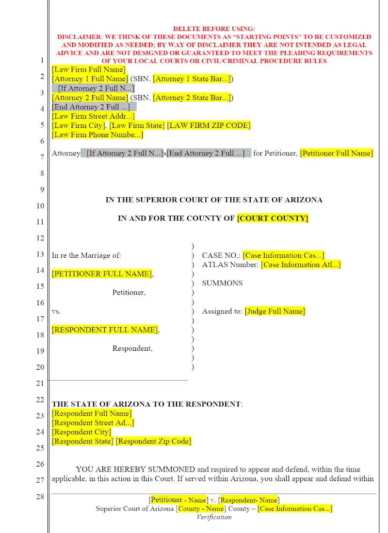 Arizona Summons