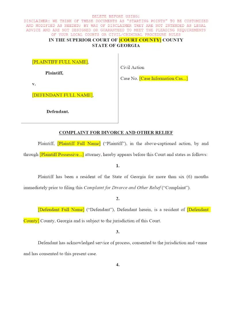Complaint for Divorce w/ Verification