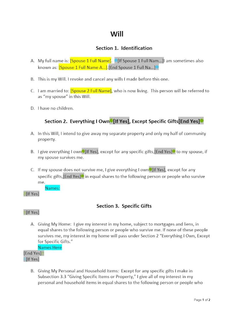 Will, Married, No Kids - Spouse 1