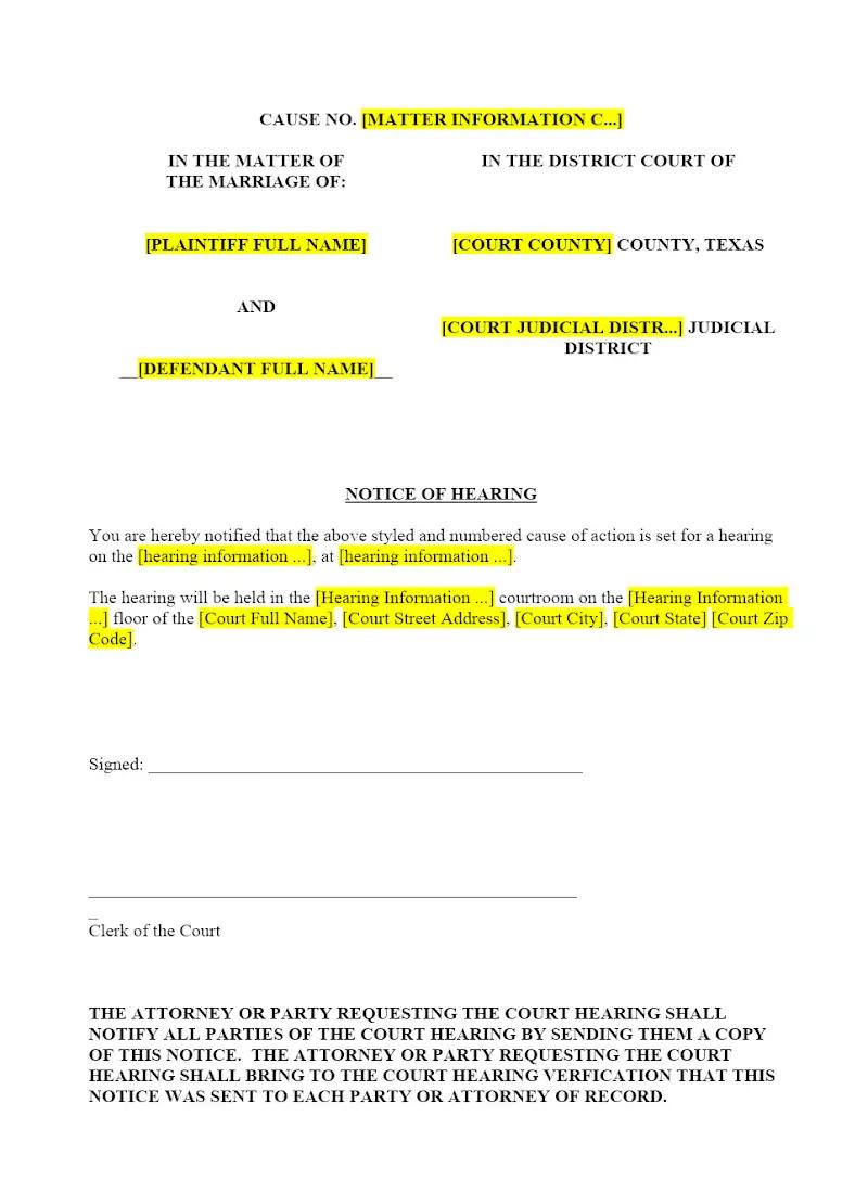 Notice of Hearing