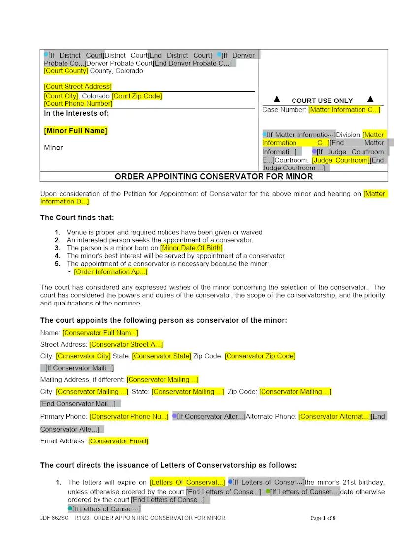 Order Appointing Guardian, Minor (JDF 862SC)