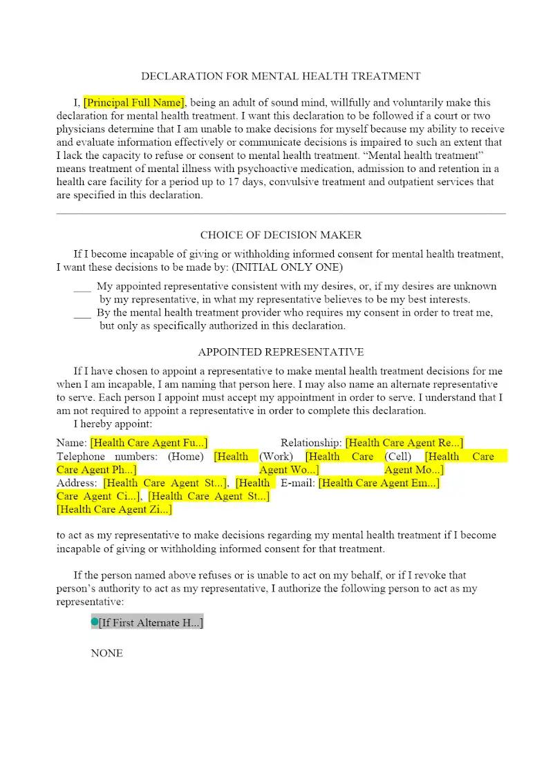 Declaration for Mental Health Treatment