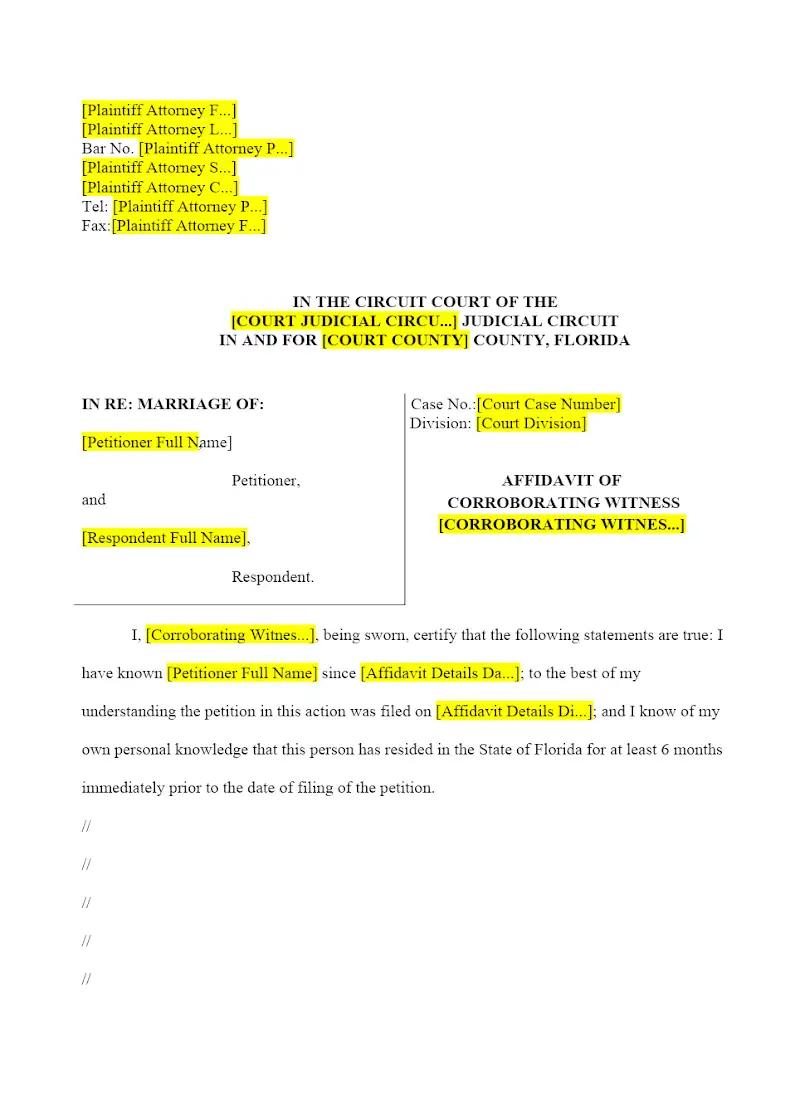 Affidavit of Corroborating Witness