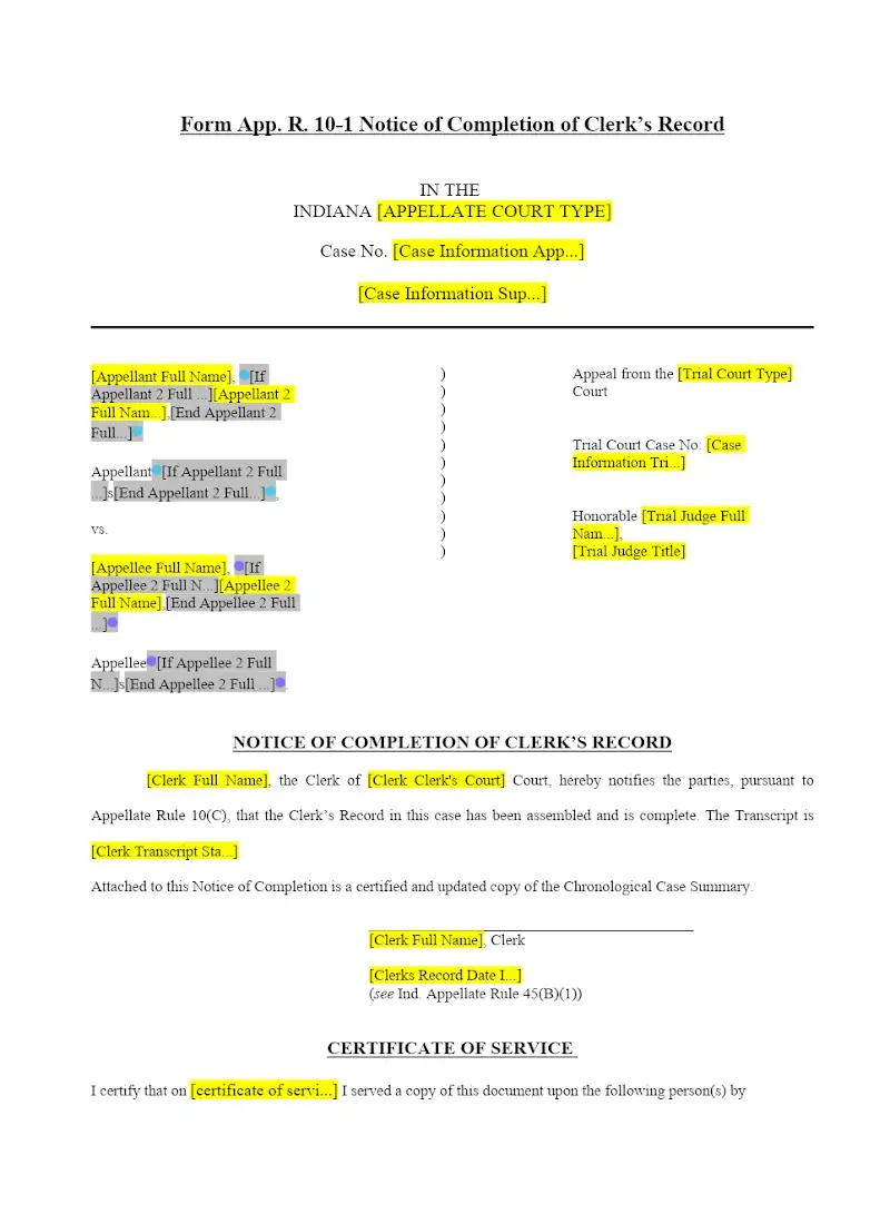 Notice of Completion of Clerk's Record (10-1)