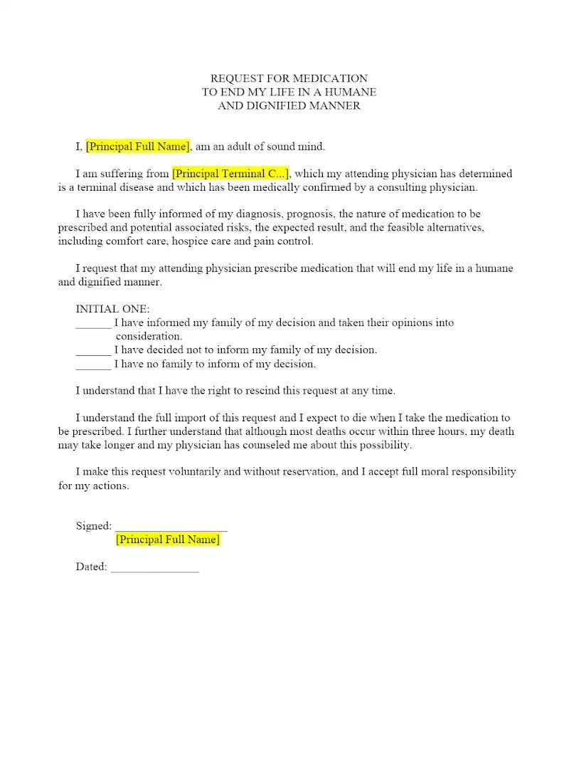 Request for Medication to End Life