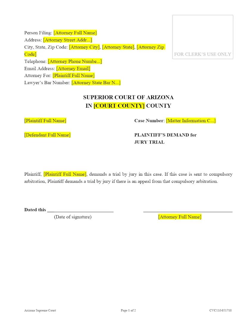 Demand for Jury Trial (Forms CVC11F and CFC32F)