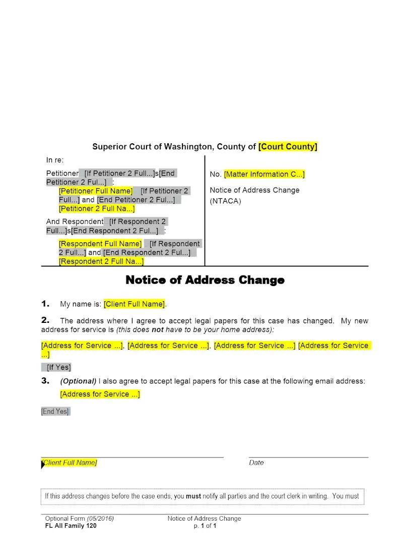 Notice of Address Change (Form FAM 120)