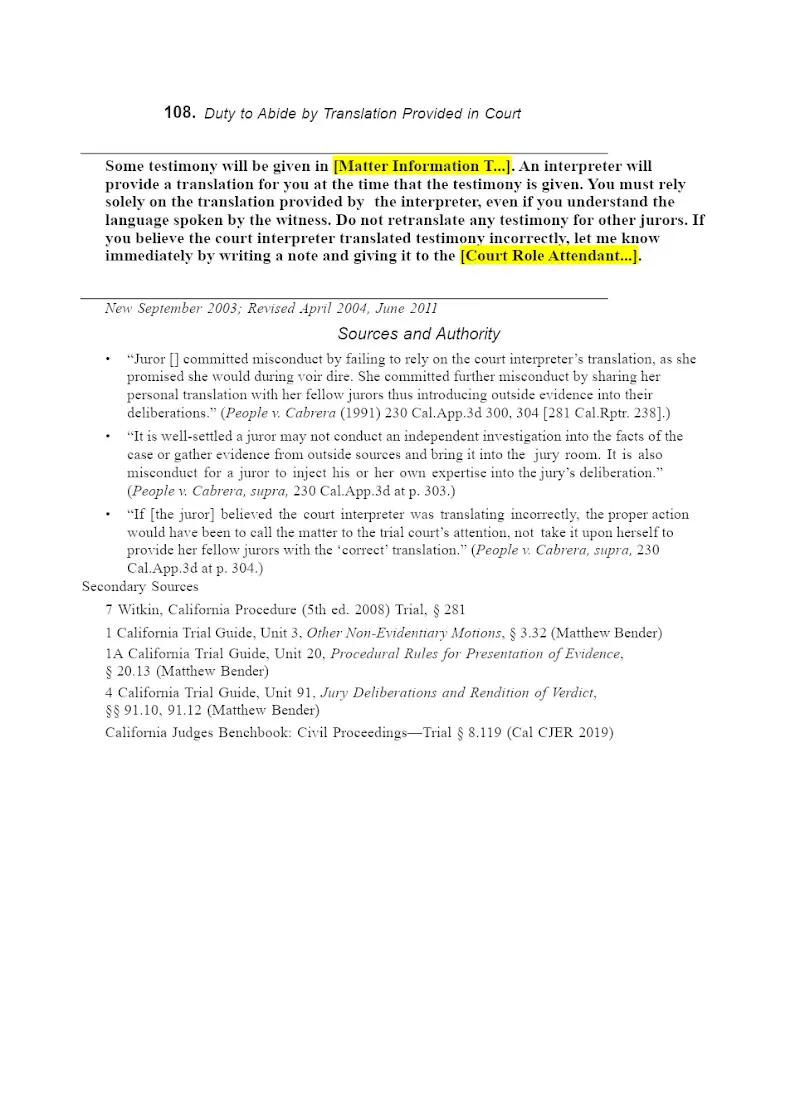 Duty to Abide by Court Translation