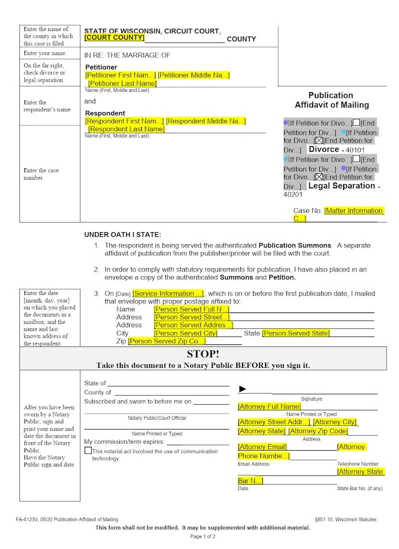 Publication Affidavit of Mailing (FA-4123VB)