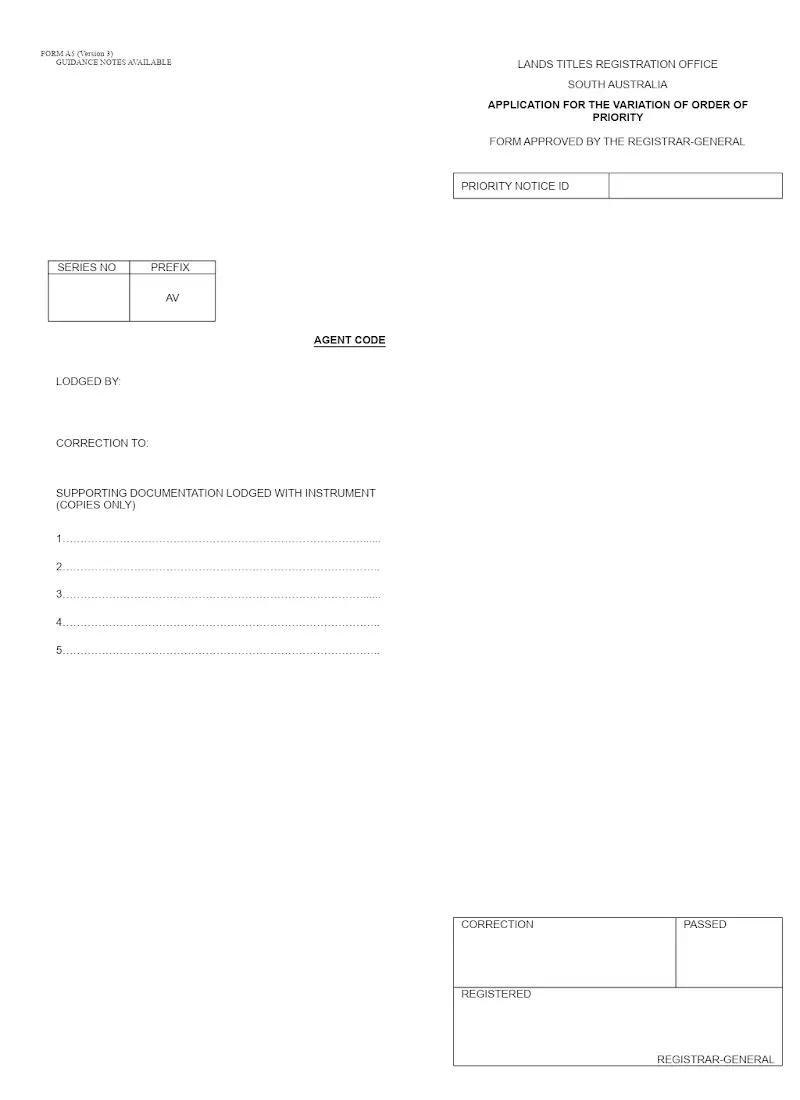 Application for the Variation of Order of Priority (Form A5)