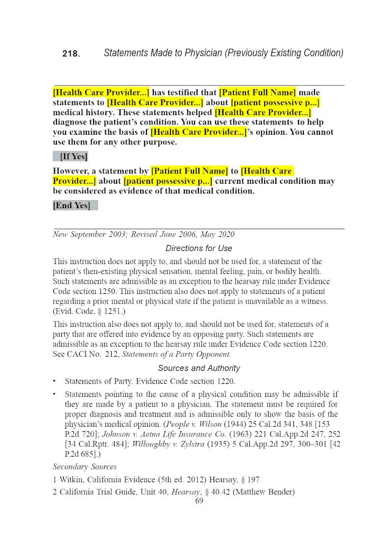 Statements made to Physician